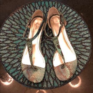 Green snake skin sandals